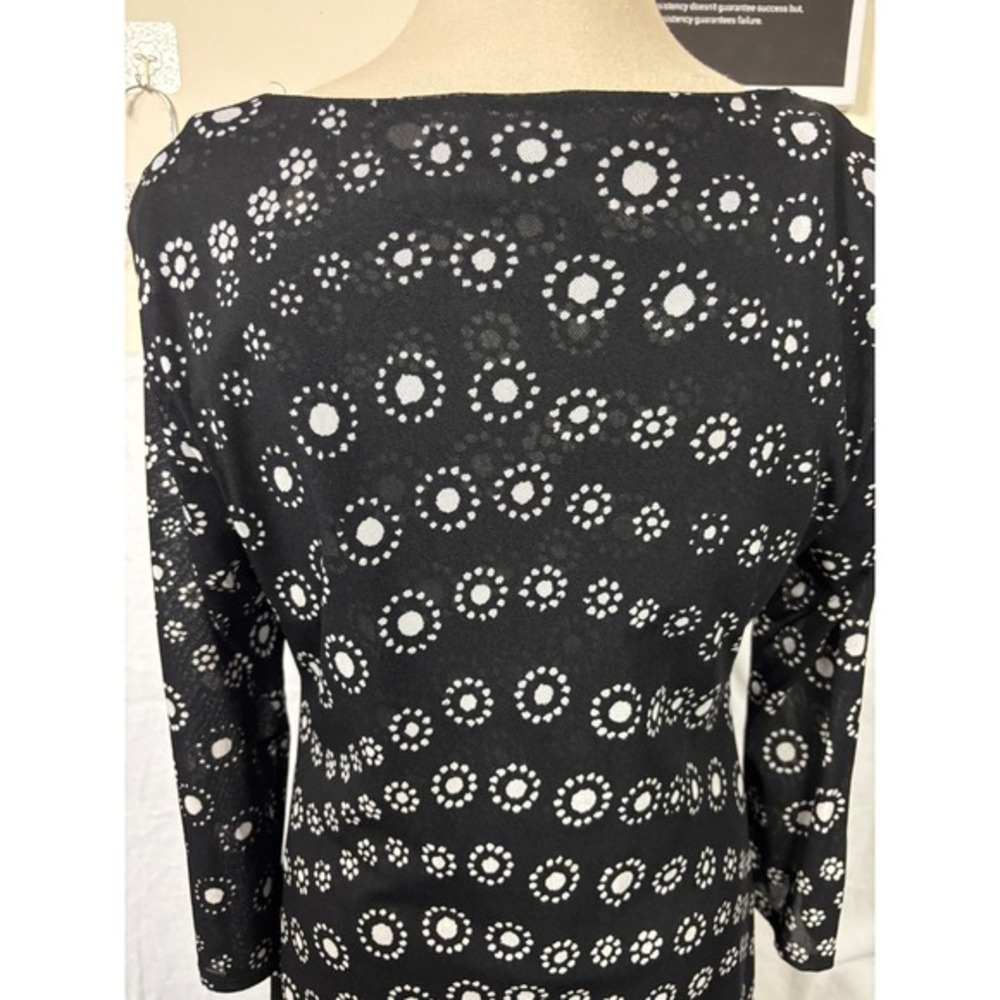 Vintage Chaus Black White Polka Dot V Neck‎ Long Sleeve Mesh Dress M Whimsigoth - Picture 8 of 8